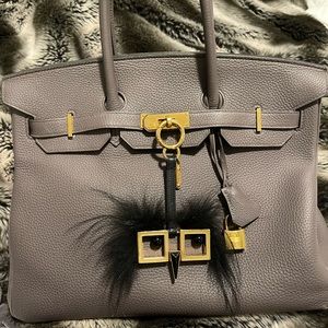 FENDI WITCHES GOLD METAL & BLACK FOX FUR BAG CHARM